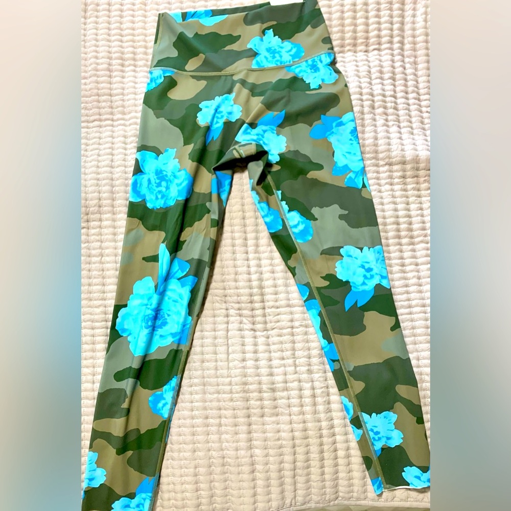 Army green with aqua blue floral pattern!